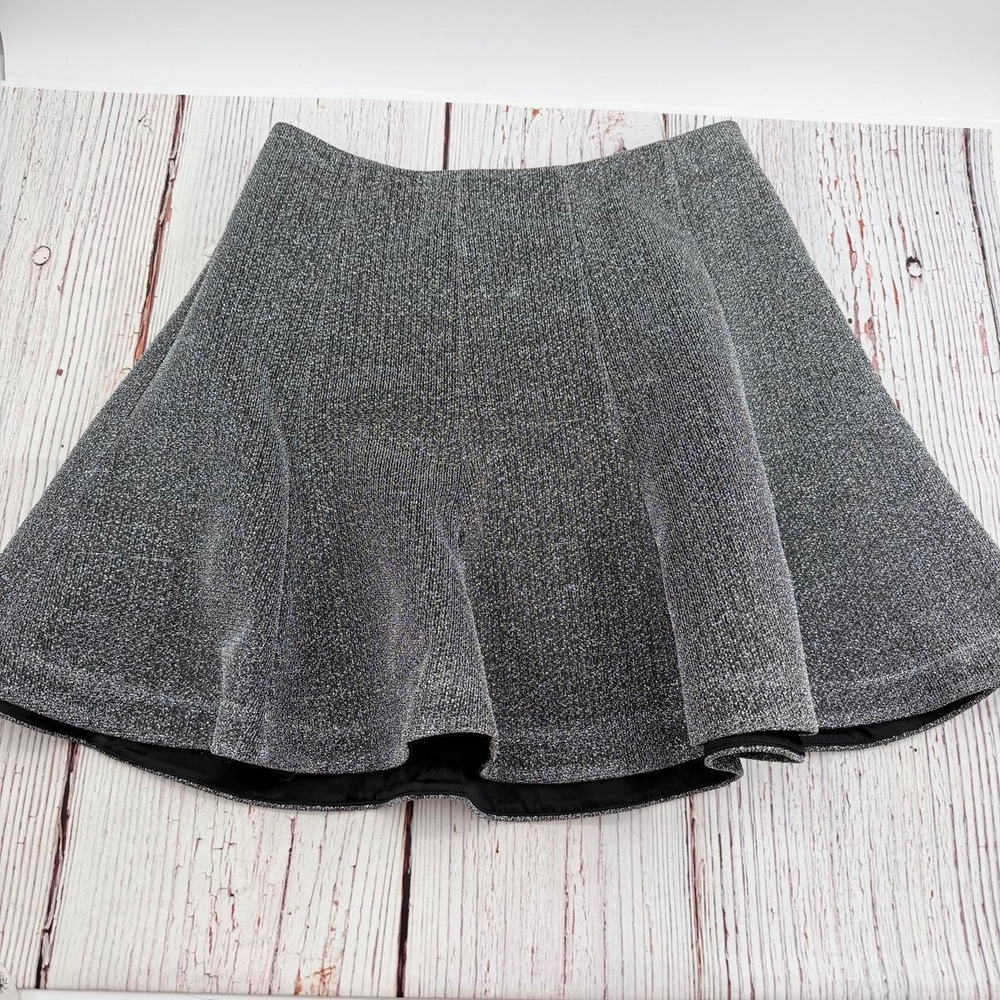 Express gray glitter mini skirt with black lining, size 6